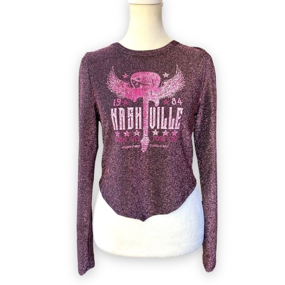 NEW Altar’d State Sparkly Nashville Graphic Long Sleeve Crop Top Size Small - Picture 1 of 11